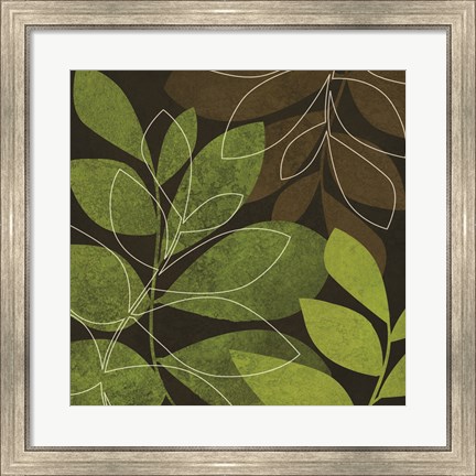 Framed Green Brown Leaves 2 Print