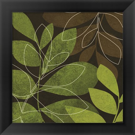 Framed Green Brown Leaves 2 Print