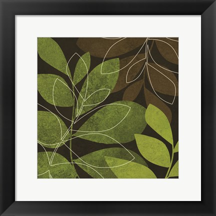 Framed Green Brown Leaves 2 Print