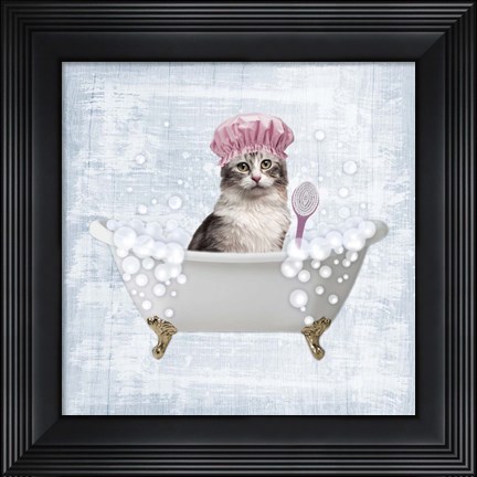 Framed Fun Kitty Bath 1 Print