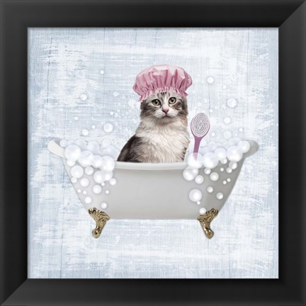 Framed Fun Kitty Bath 1 Print