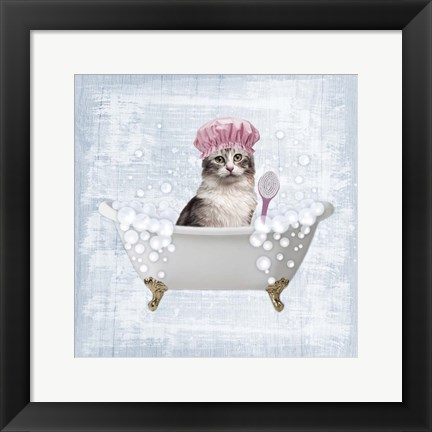 Framed Fun Kitty Bath 1 Print