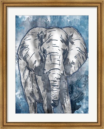 Framed Grey Blue Elephant Print
