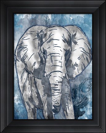 Framed Grey Blue Elephant Print
