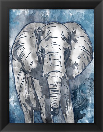 Framed Grey Blue Elephant Print