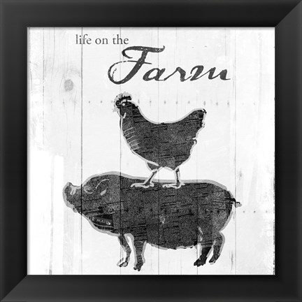 Framed Farm To Chicken Pig Grey Print