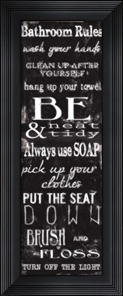 Framed Bathroom Rules Black White Print