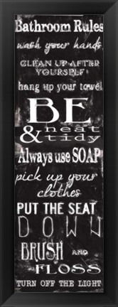 Framed Bathroom Rules Black White Print