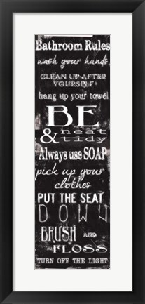 Framed Bathroom Rules Black White Print