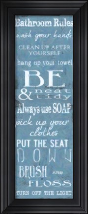 Framed Bathroom Rules Blue White Print