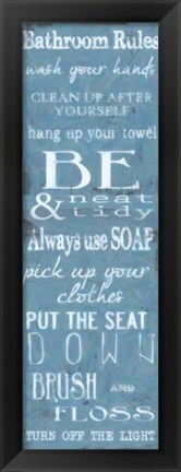 Framed Bathroom Rules Blue White Print