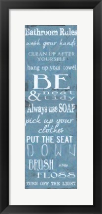 Framed Bathroom Rules Blue White Print