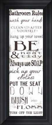 Framed Bathroom Rules White Black Print