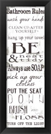 Framed Bathroom Rules White Black Print