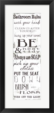 Framed Bathroom Rules White Black Print