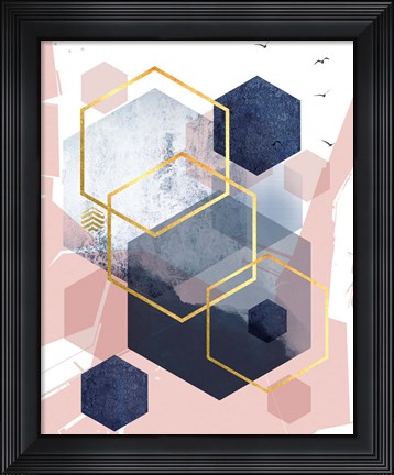 Framed Abstract Navy Blush Gold 1 Print