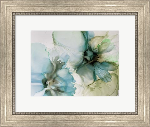 Framed Sage And Teal Flowers 1 Print