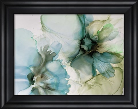 Framed Sage And Teal Flowers 1 Print