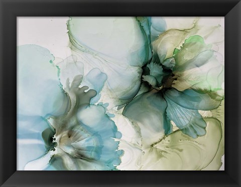 Framed Sage And Teal Flowers 1 Print