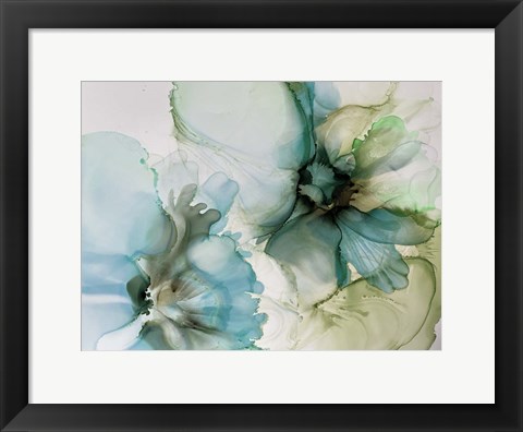 Framed Sage And Teal Flowers 1 Print