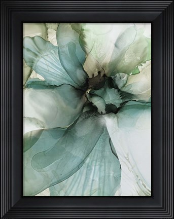 Framed Sage And Teal Flowers 2 Print