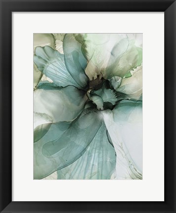 Framed Sage And Teal Flowers 2 Print