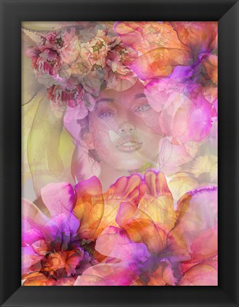 Framed Girl In Flowers Print