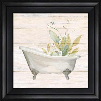 Framed Soft Greens Bath 1 Print