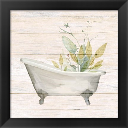 Framed Soft Greens Bath 1 Print