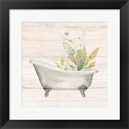 Framed Soft Greens Bath 1 Print