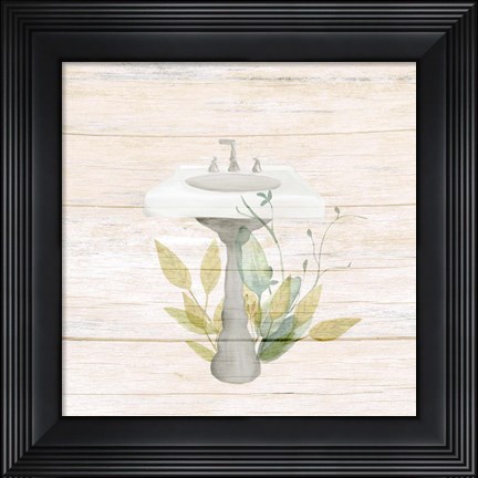 Framed Soft Greens Bath 3 Print
