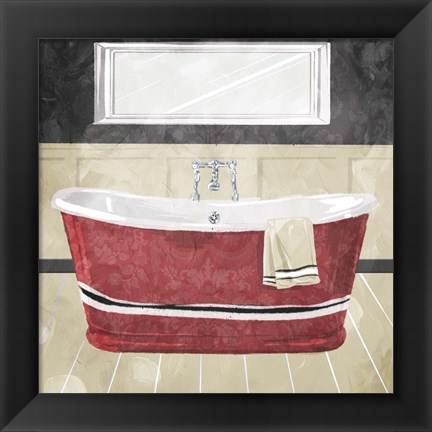 Framed Bathroom Florals Crimson Print