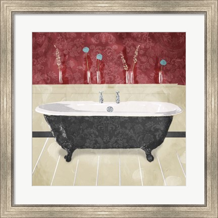 Framed Bathroom Florals Crimson 2 Print