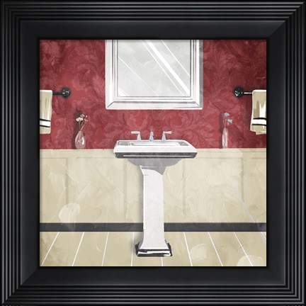 Framed Bathroom Florals Crimson 3 Print