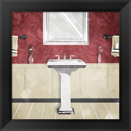 Framed Bathroom Florals Crimson 3 Print