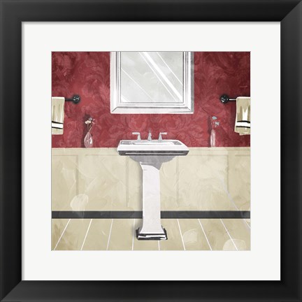 Framed Bathroom Florals Crimson 3 Print