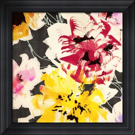 Framed Neon Flowers II (detail) Print