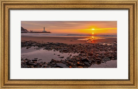 Framed Sunset on the Coast of Yorkshire, UK Print