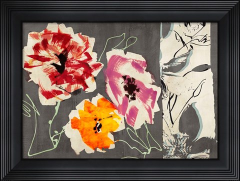 Framed Neon Flowers I Print