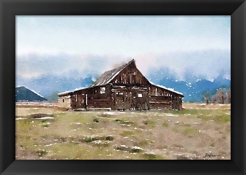 Framed Barn In The Mountains Print