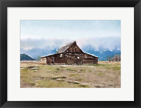 Framed Barn In The Mountains Print