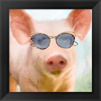 Framed Sun Glasses Pig Print