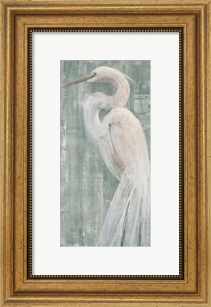 Framed Coastal Egret II Green Print