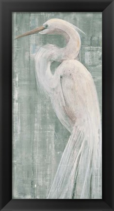 Framed Coastal Egret II Green Print