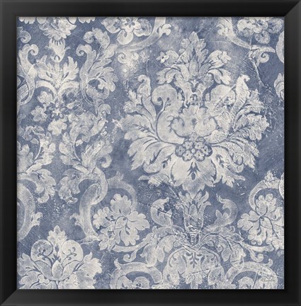 Framed Blue Damask Print