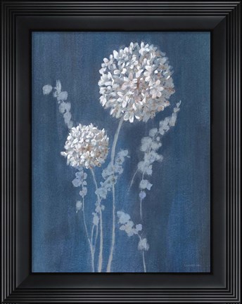 Framed Airy Blooms I Dark Blue Print