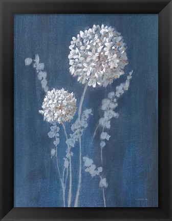 Framed Airy Blooms I Dark Blue Print