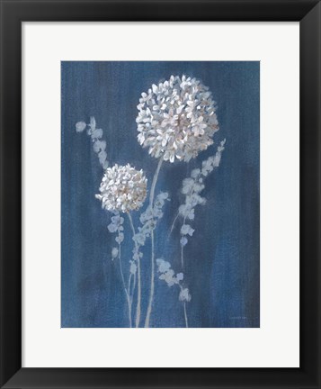 Framed Airy Blooms I Dark Blue Print