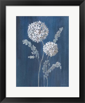 Framed Airy Blooms II Dark Blue Print