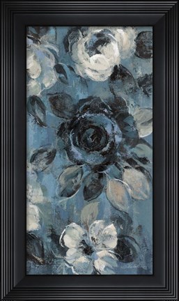 Framed Loose Flowers on Dusty Blue IV Print